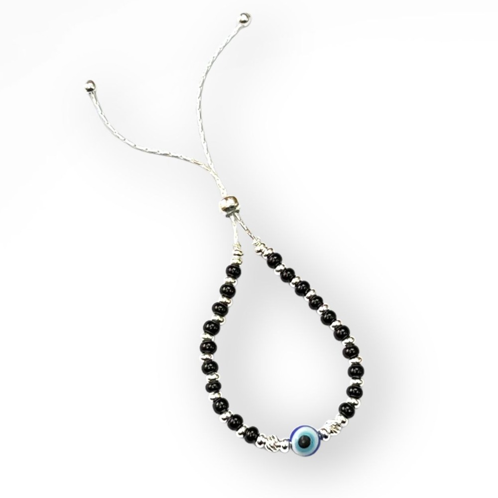925 silver evil eye bracelet with black pearl