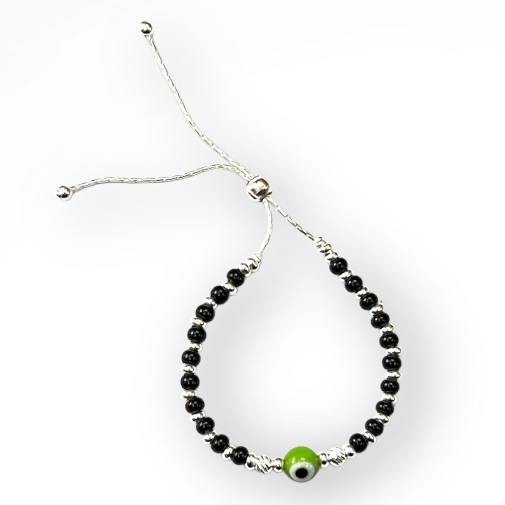 925 silver black moti with evil eye bracelet