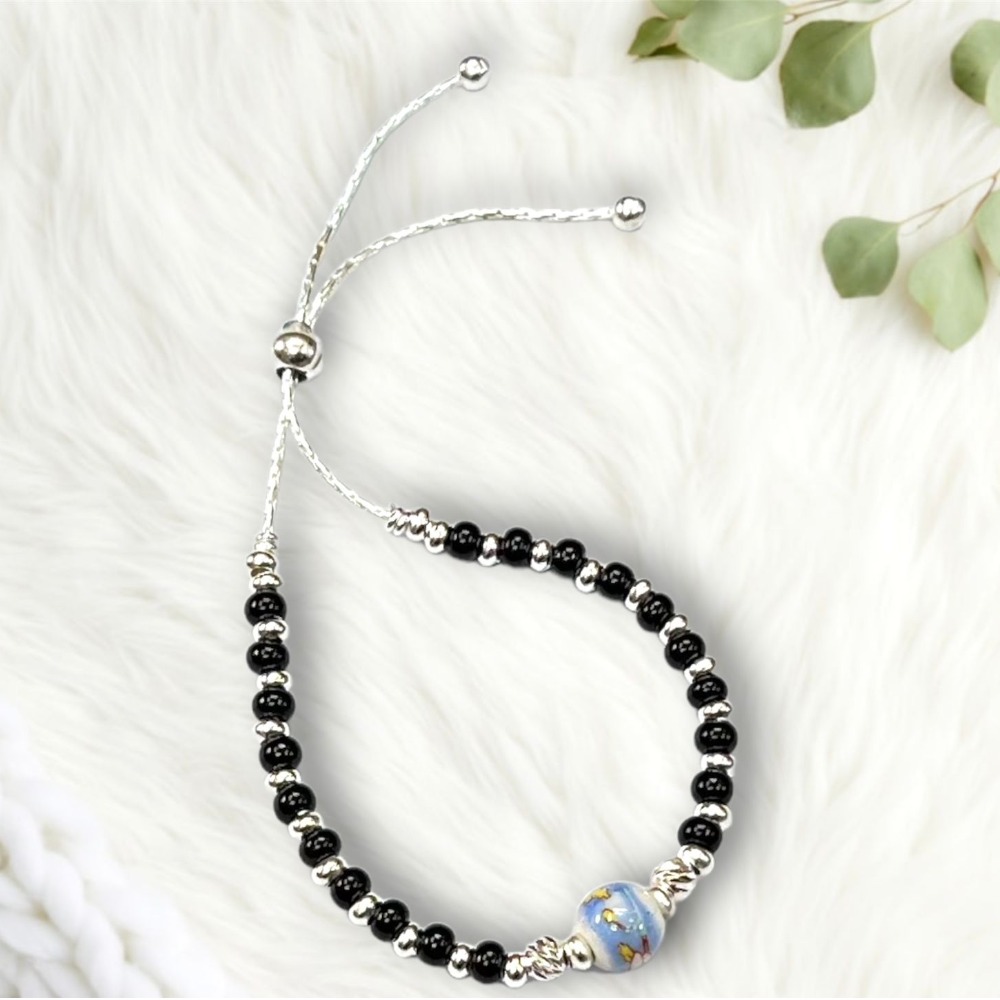 925 silver bracelet with black beads