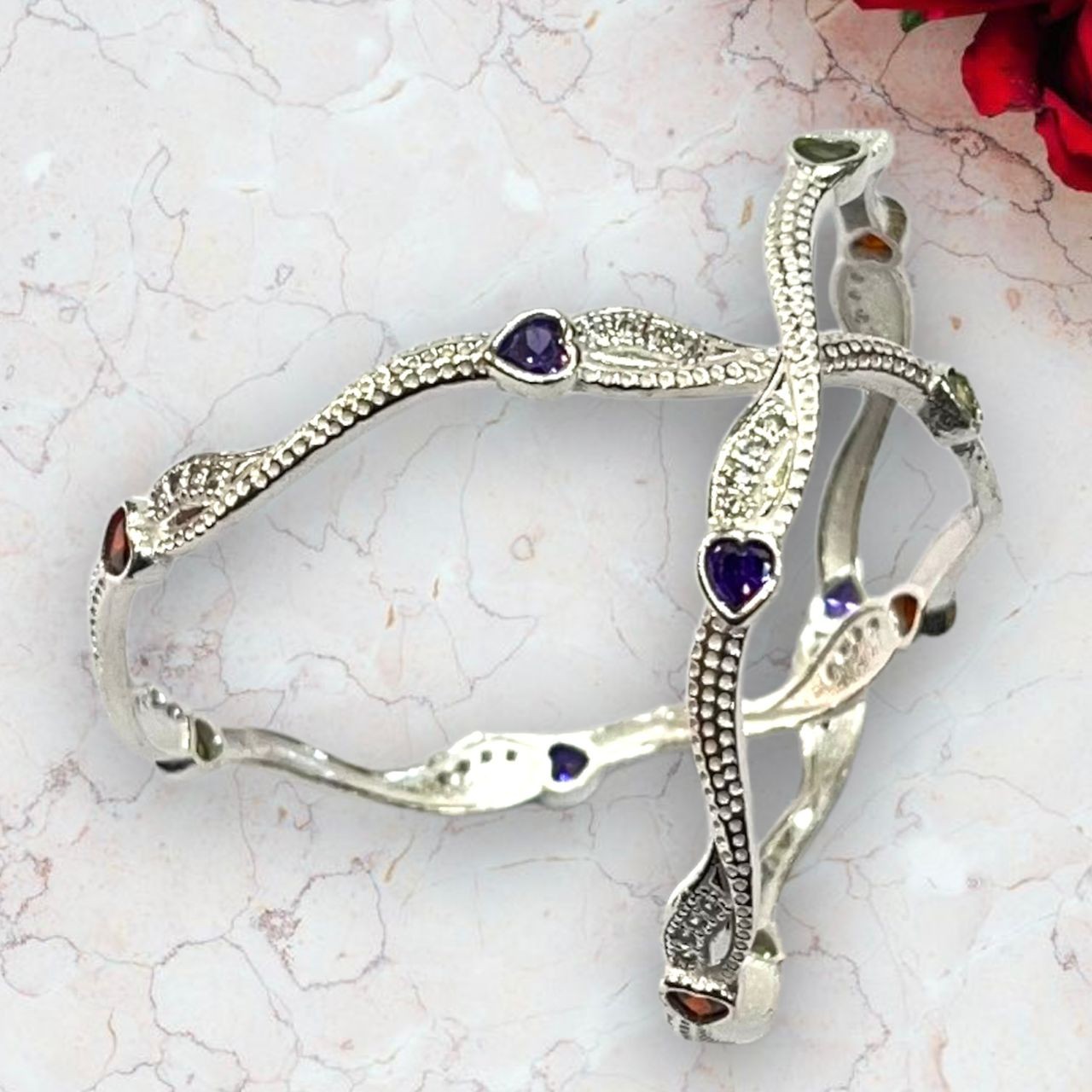 925 Silver Color Stone Bangles