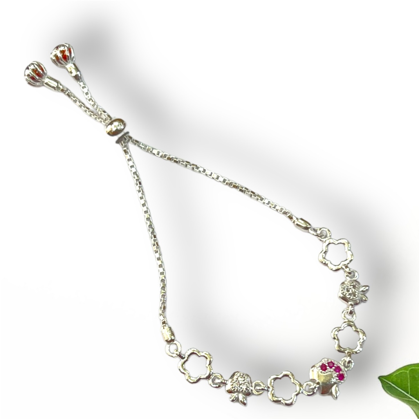 925 Silver Apple Design Adjustable Bracelet