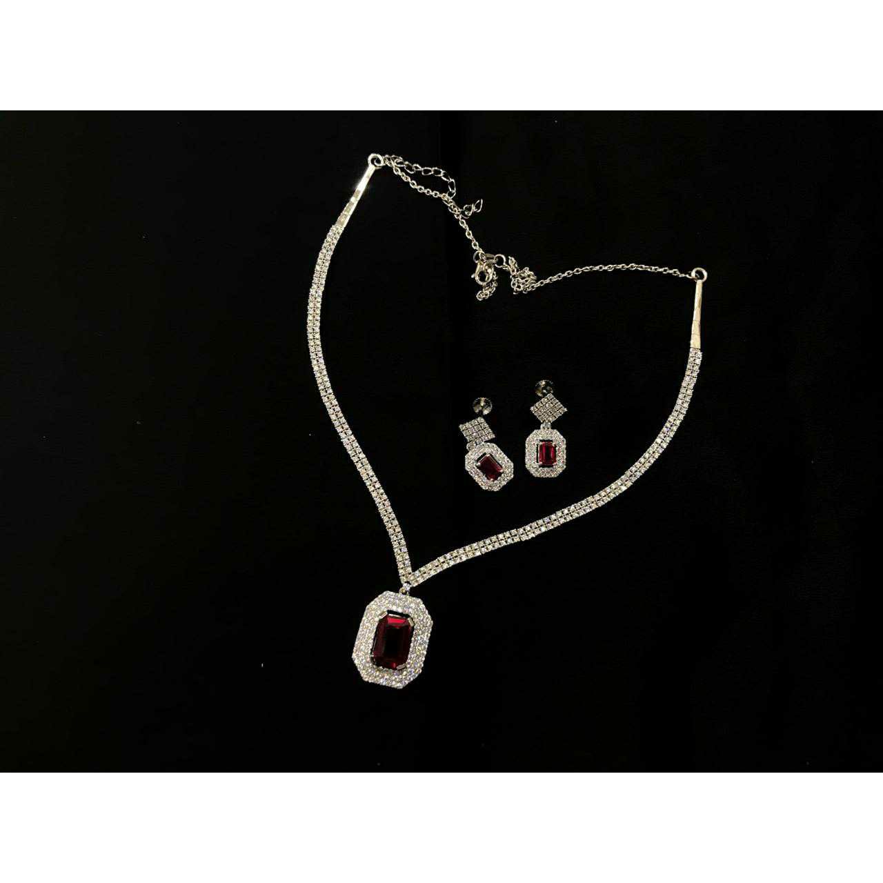 92.5 Sterling Silver Single Stone Full Micro Necklace Set Ms-3923