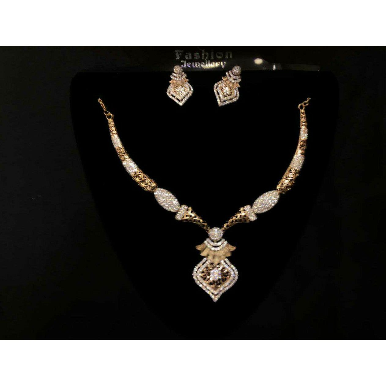 92.5 Sterling Silver Premium Gold Half Necklace Set Ms-3920