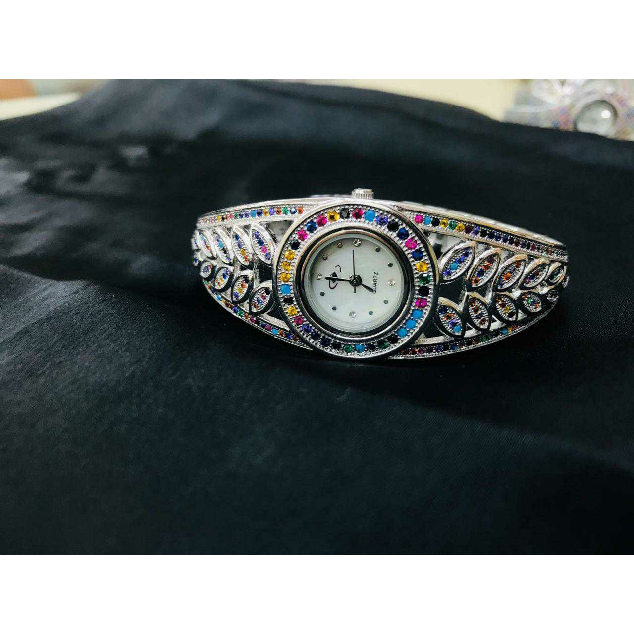 92.5 Sterling Silver Round Dail Colourfull Watch Ms-3878