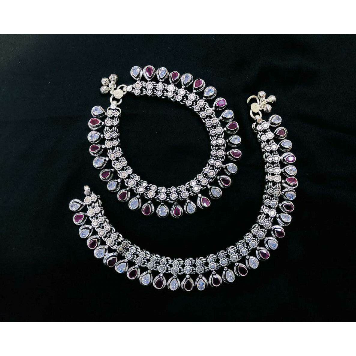 92.5 Sterling Silver Handmade Jadtar Payal (Anklet) Ms-3859