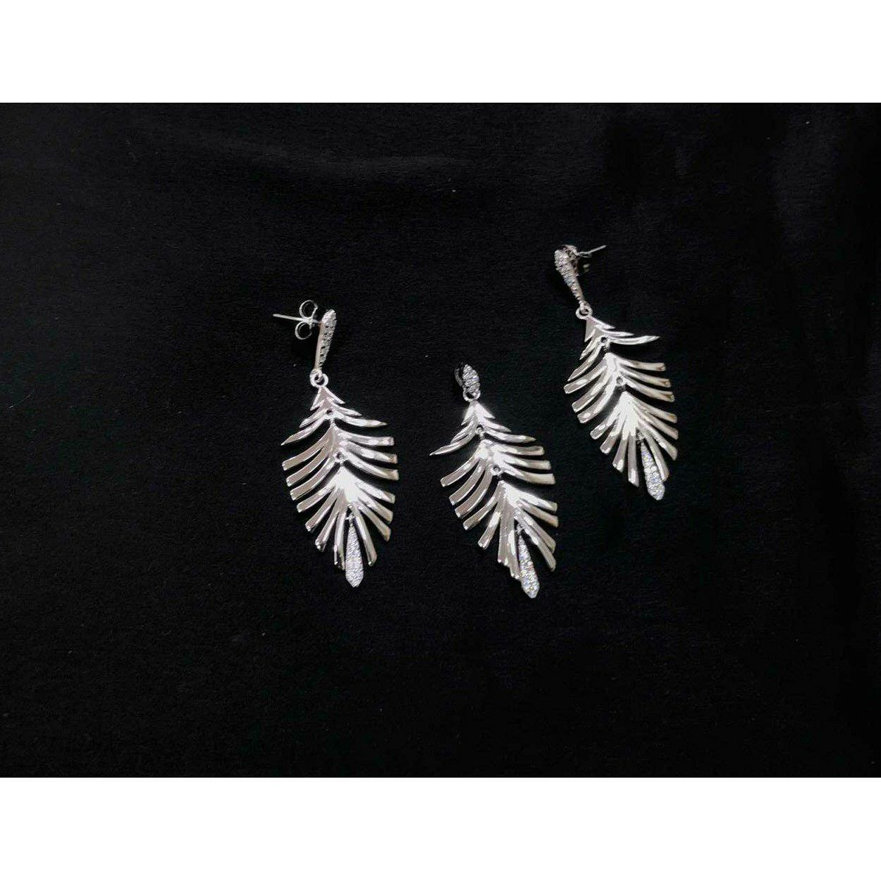 92.5 Sterling Silver Leaf Shape Rodyam Pendant Set Ms-3850