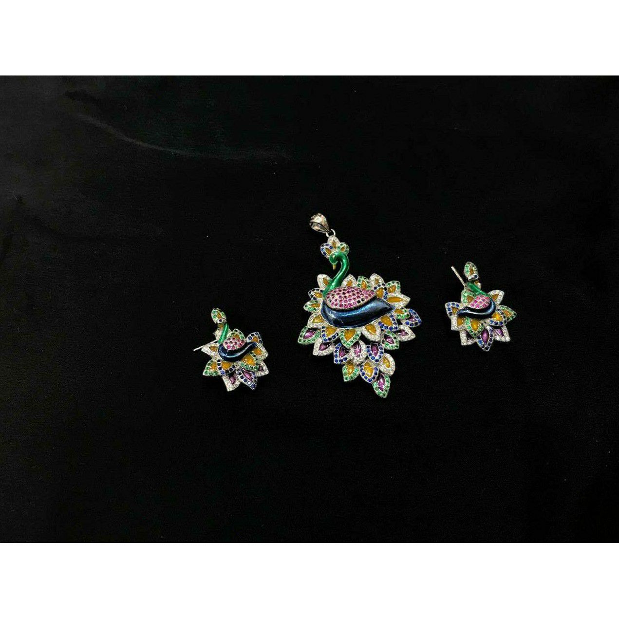 92.5 Sterling Silver Mina Peacock Finish Pendant Set Ms-3840
