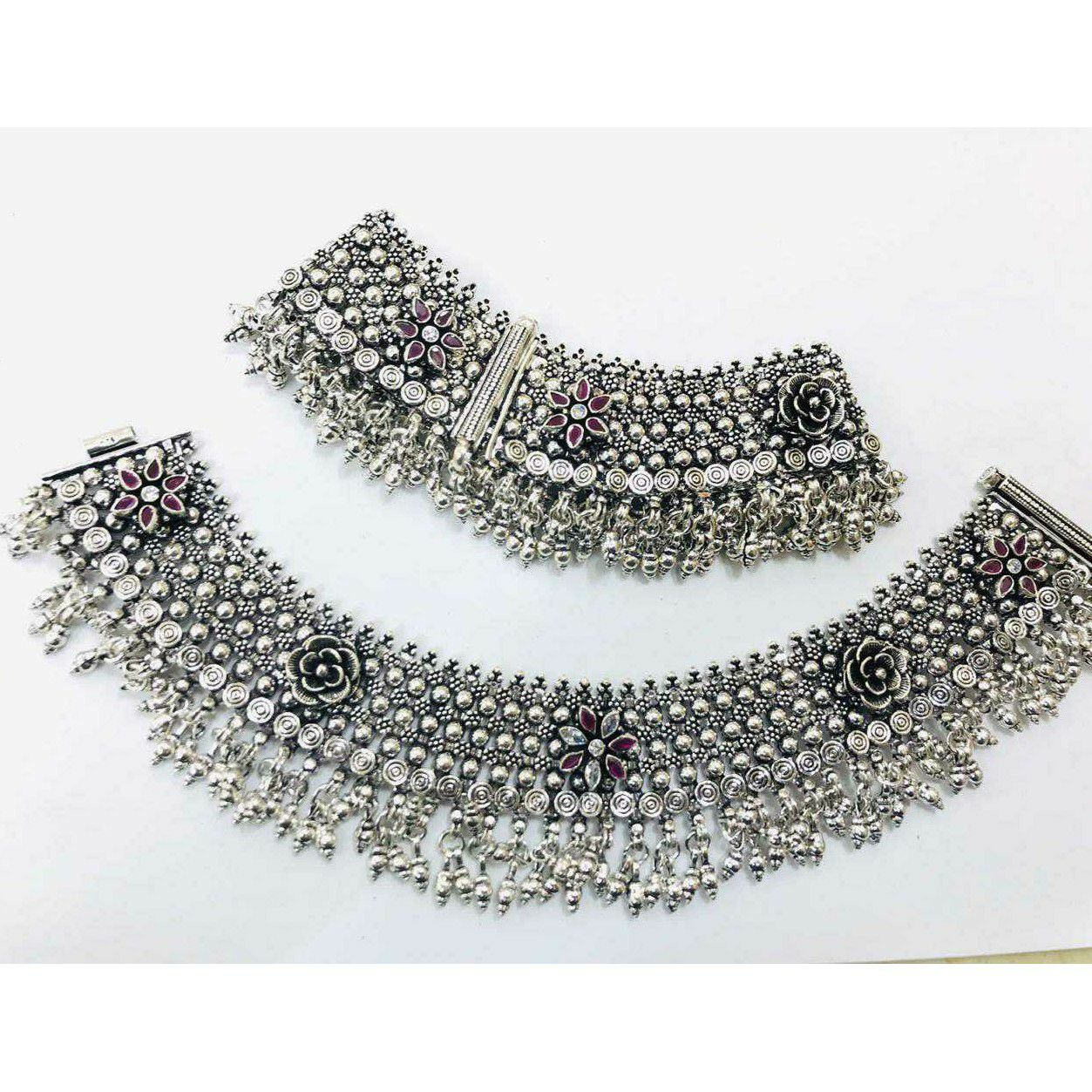 92.5 Sterling Silver Oxodize Heavy Look Town(Village) Janjari Payal(Anklet) Ms-3810