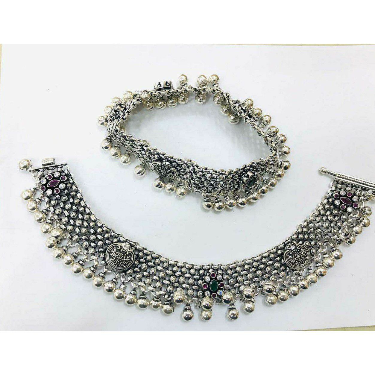 92.5 Sterling Silver Heavy Weight Oxodize Casting Janjari Payal(Anklet) Ms-3809