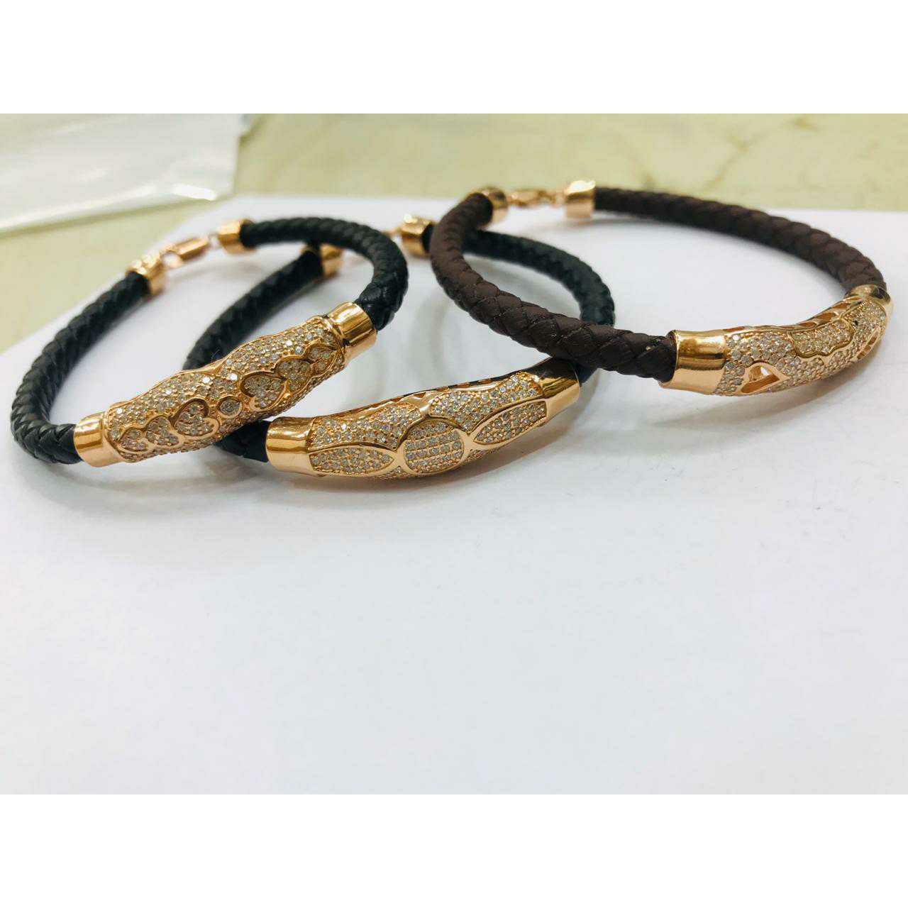 92.5 Sterling Silver Gold Brecelet With Leather Belt Ms-3375