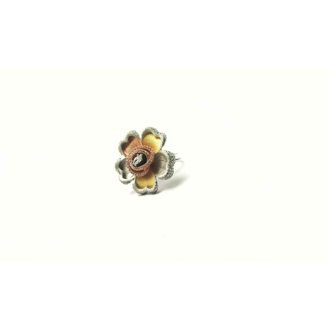92.5 Sterling Silver Gold ,Rose Gold & Silver Combination Ring Ms-3361