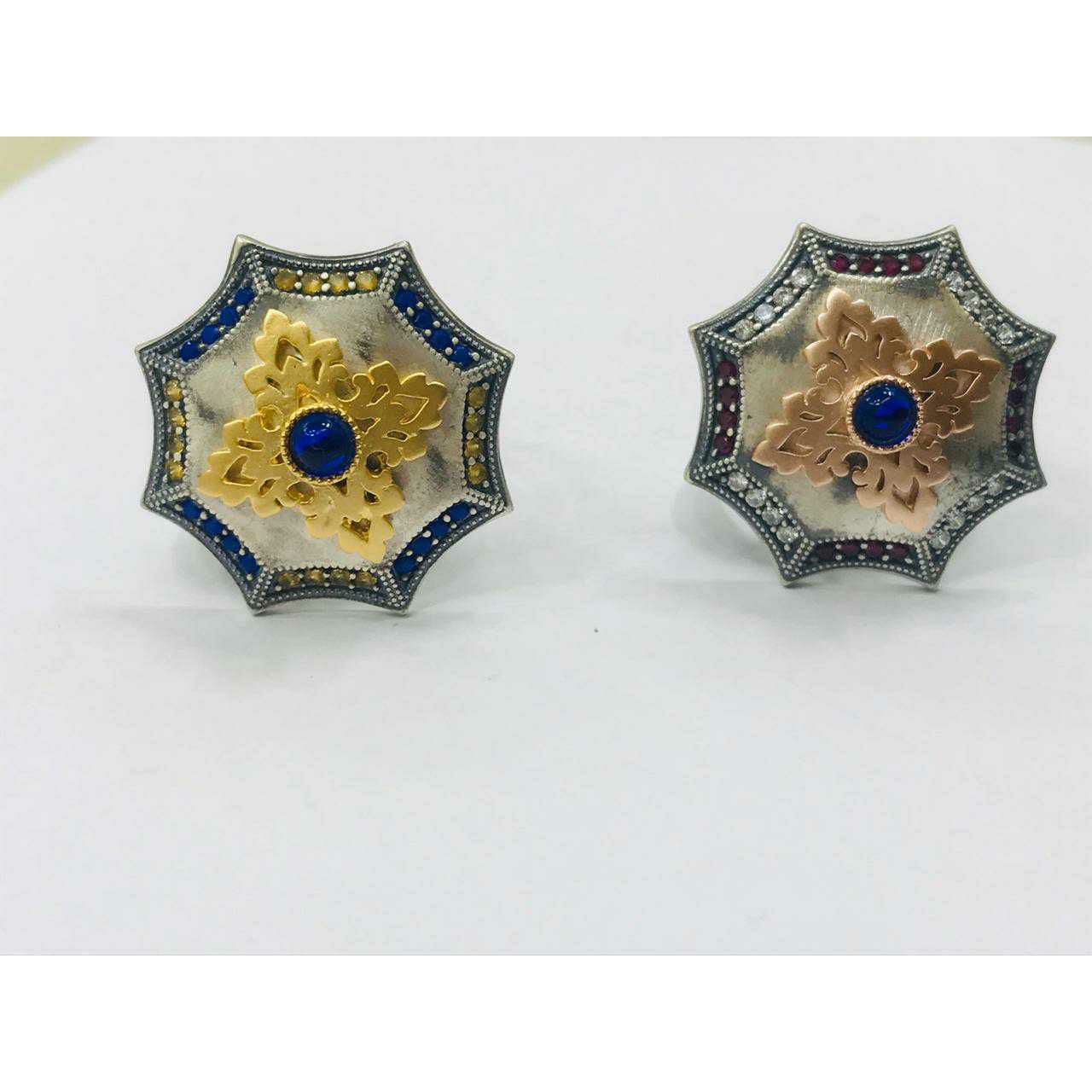 92.5 Sterling Silver Star Patern Gold & Rose Gold Ring Ms-3342