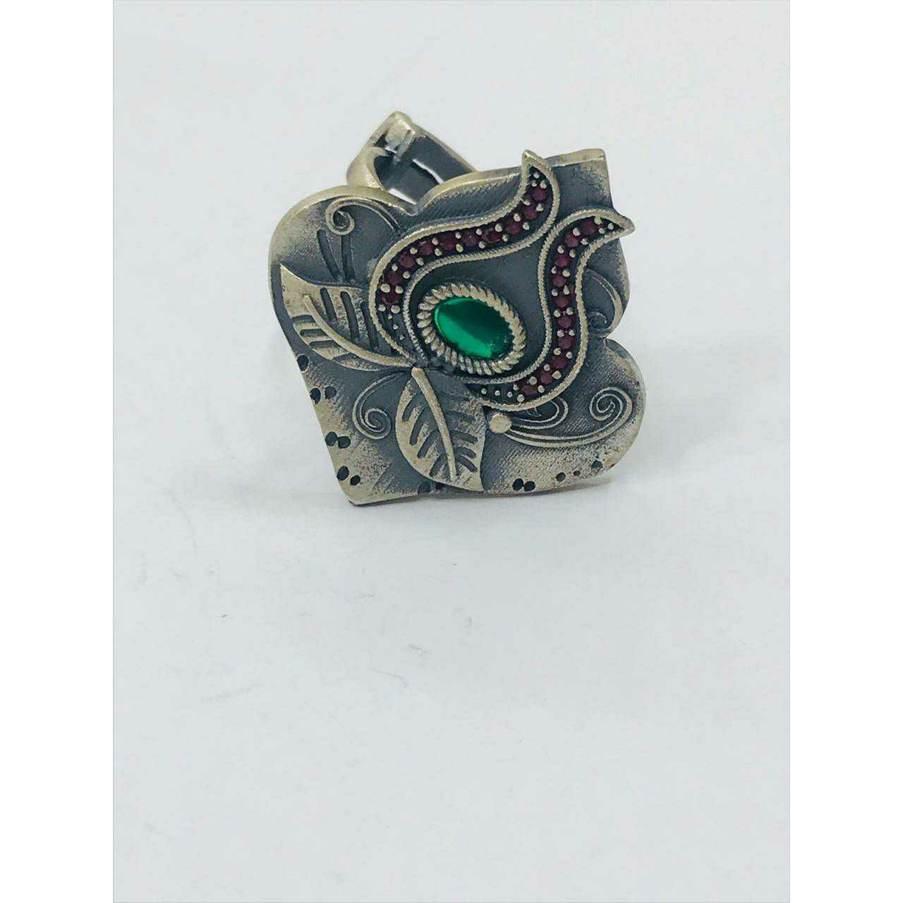 92.5 Sterling Silver Oxodize Fancy Square Dezine Ring Ms-3283
