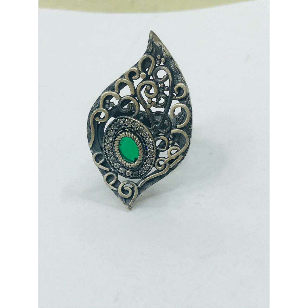 92.5 Sterling Silver Pan Shape Aari Cutting Matchine Ring Ms-3279