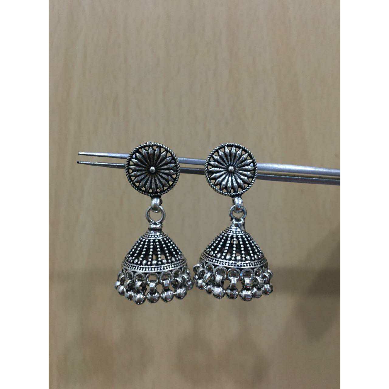 92.5 Sterling Silver Export Quality Oxodize Jummer Ghughri Earring(Butti) Ms-3148