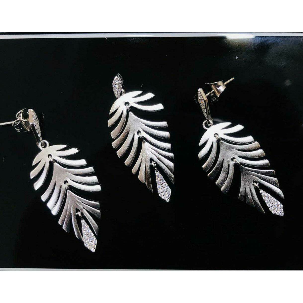 92.5 Sterling Silver Dull Finish Micro Rodyam Leaf Shape Pendant Set Ms-3110