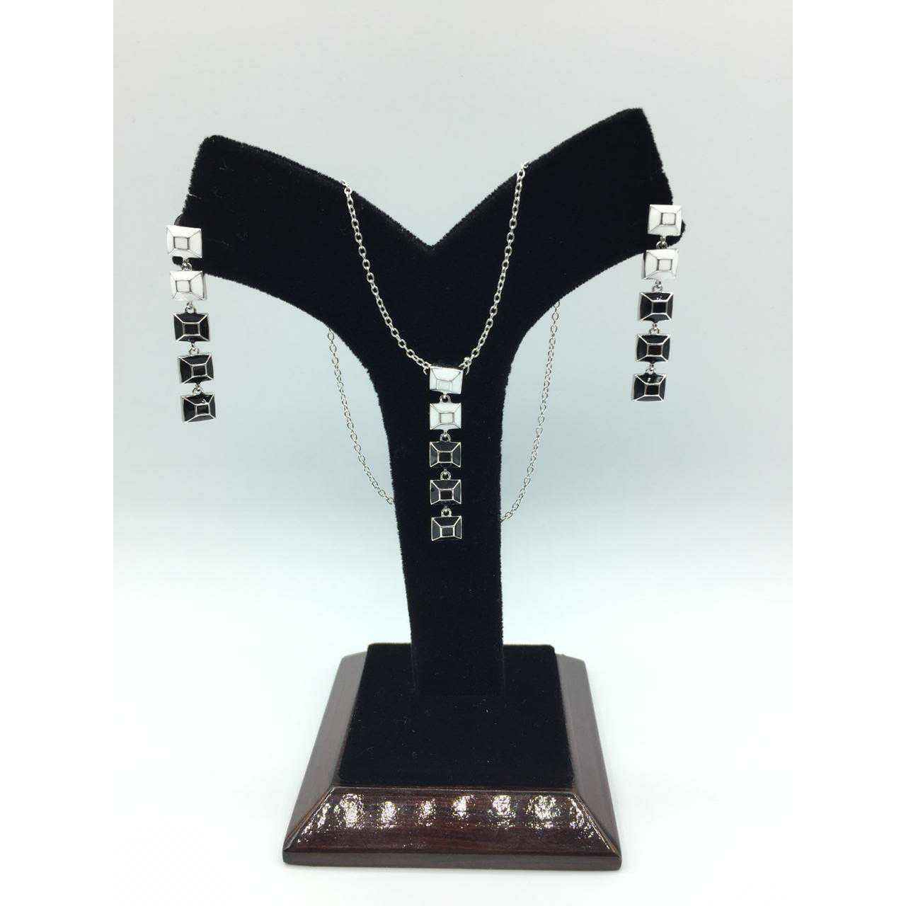 92.5 Sterling Silver First Class Rodyam Finish Chain Pendant Set Ms-3101