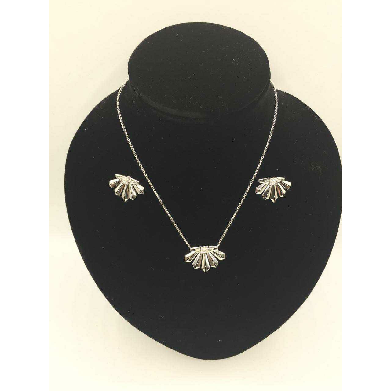 92.5 Sterling Silver Rodyam Weeding Chain With Pendant & Earring Set Ms-3098