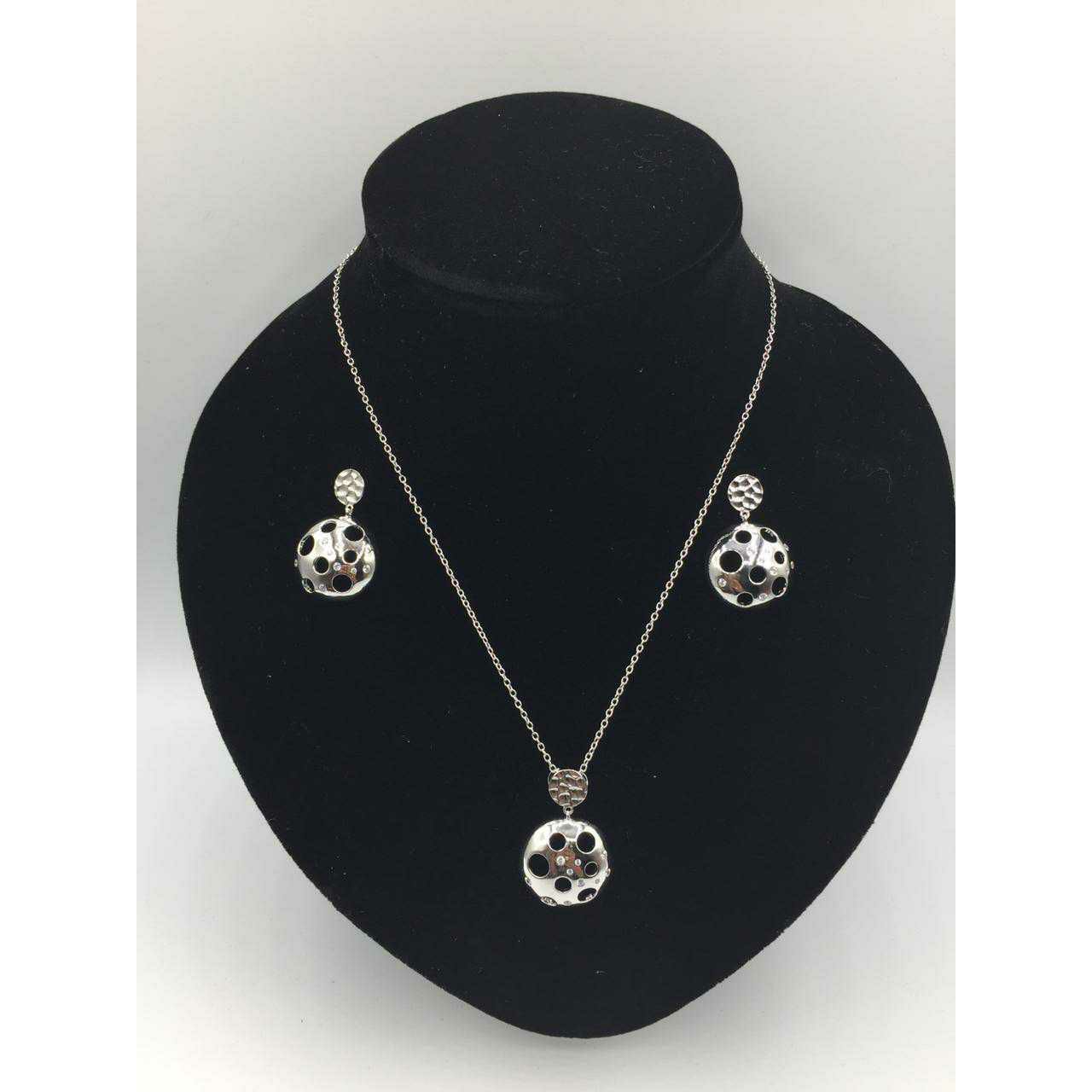 92.5 Sterling Silver Rodyam Chain Pendant With Matching Earring Ms-3097