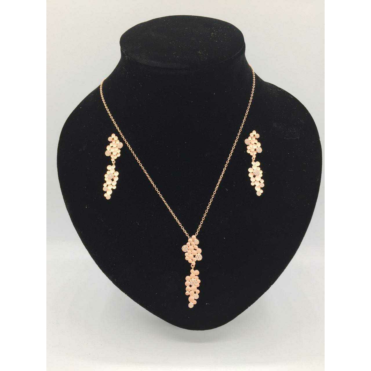 92.5 Sterling Silver Rose Gold Chain With Pendant Set Ms-3092