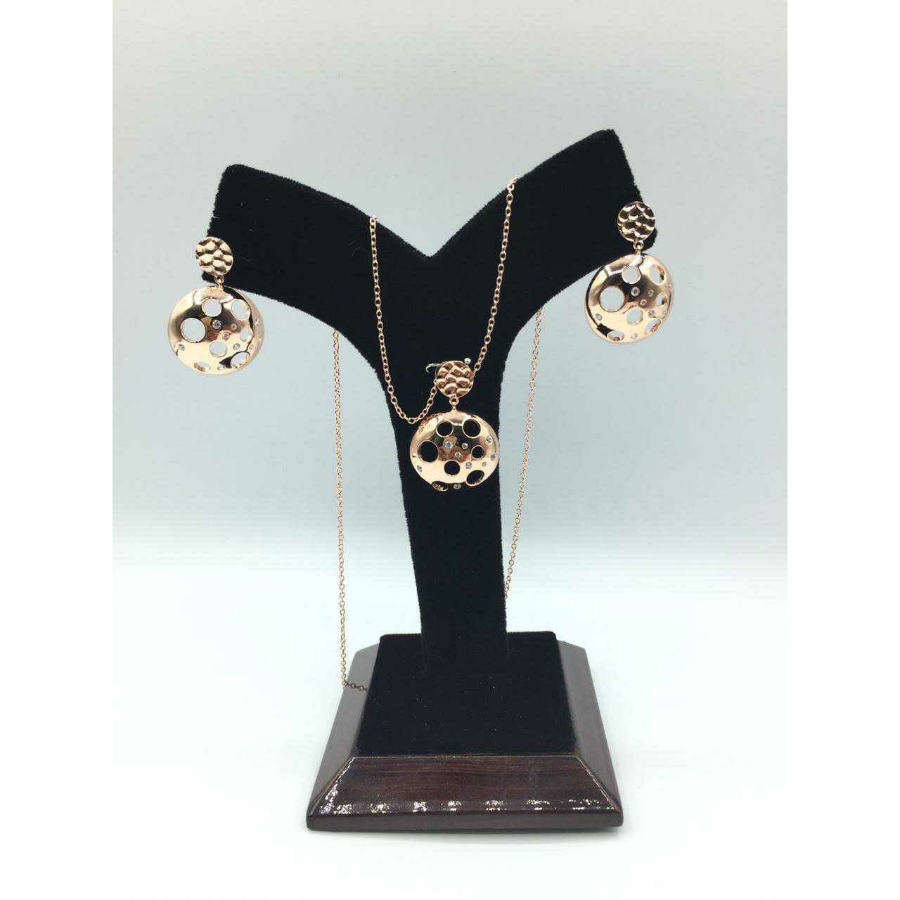 92.5 Sterling Silver Rose Gold Chain Pendant With Earring Ms-3087