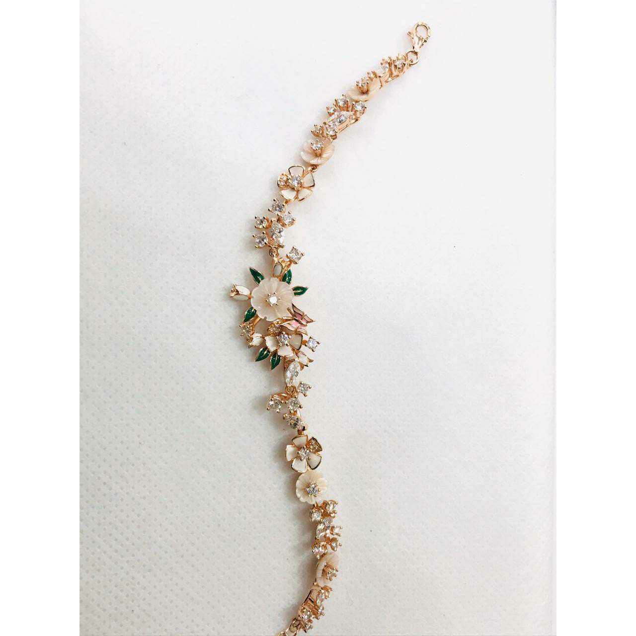92.5 Sterling Silver Rose Gold Flower Design Bracelet Ms-3020