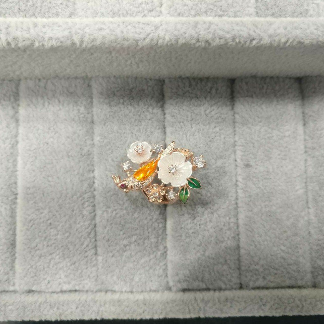 92.5 Sterling Silver Sparrow & Flower Combination Rose Gold Ring Ms-3005