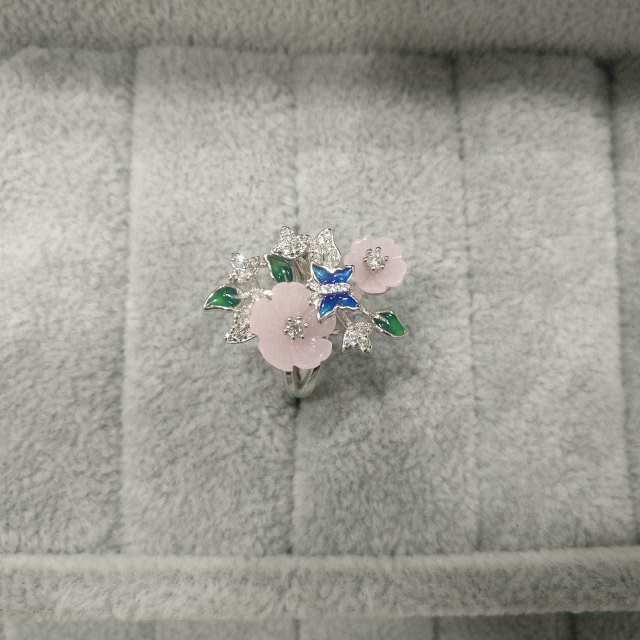 92.5 Sterling Silver Multi Colour Flower & Butterfly Combination Ring Ms-3004