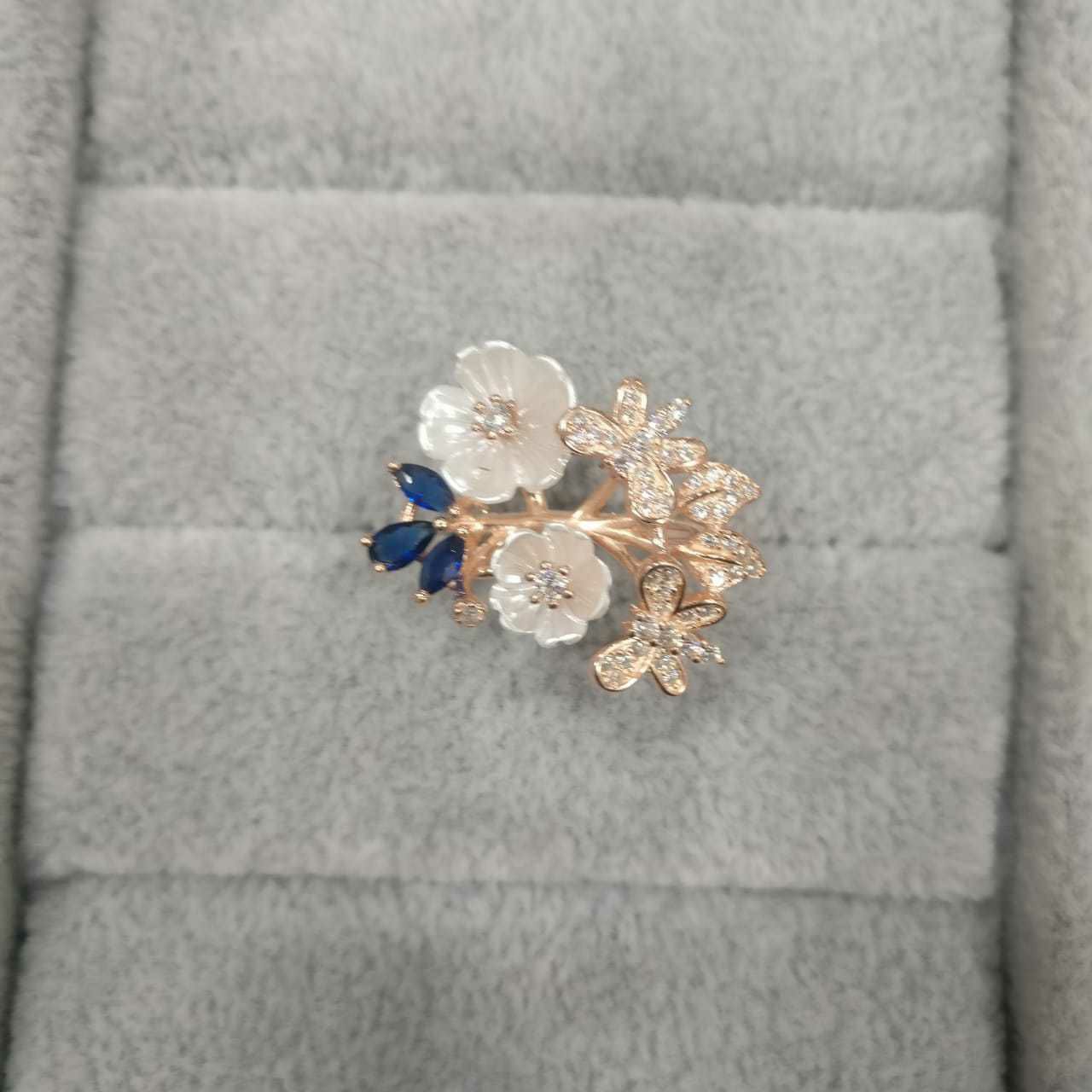 92.5 Sterling Silver Flower & Butterfly Mix Combination Rose Gold Ring Ms-3003