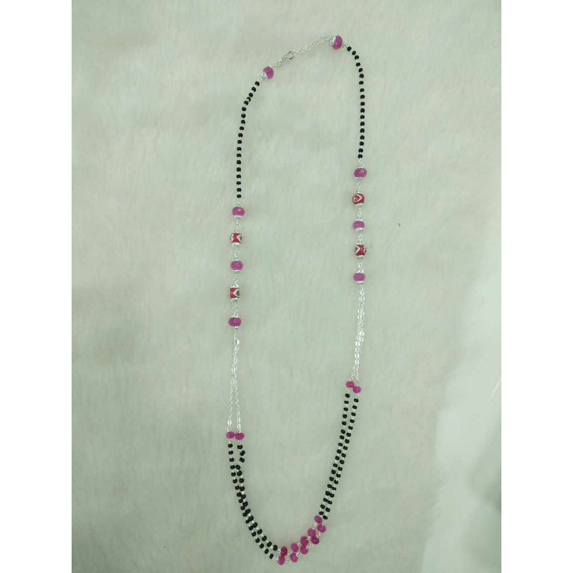 92.5 Sterling Silver 2(Two) Line Motiya Bagaldana Black & Pink Pearl Mangalsutra Ms-2968
