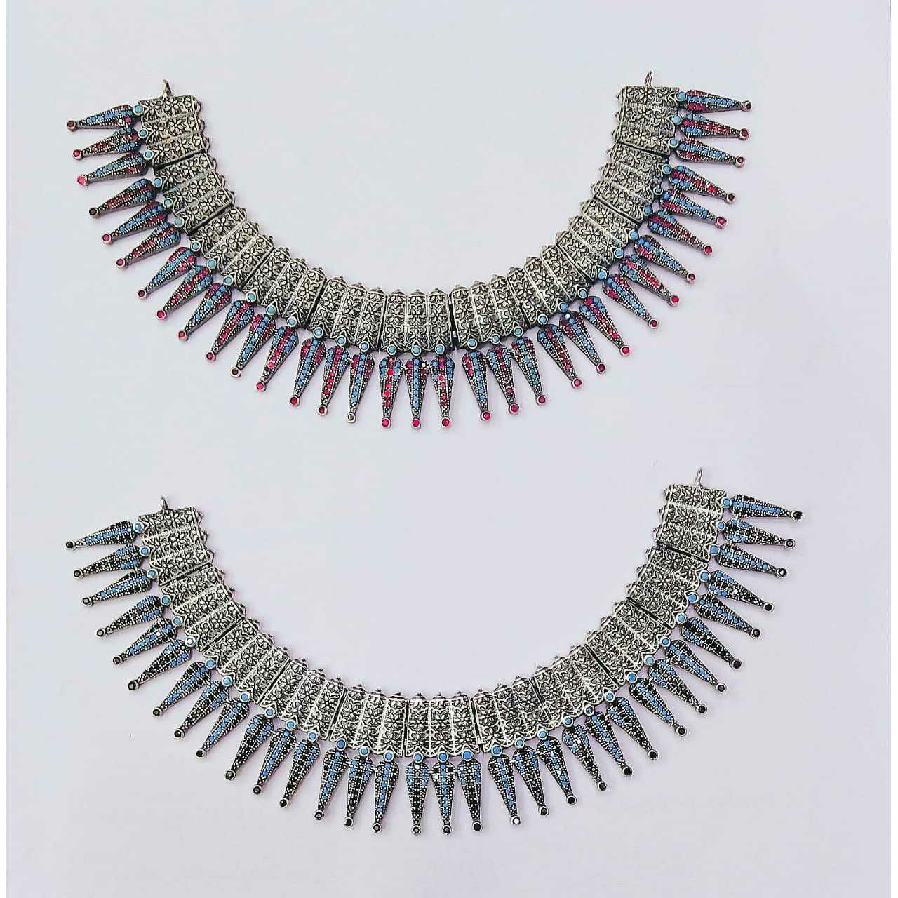 92.5 Sterling Silver Heavy Weight Oxodized Mina Handmade Round Anklet(Payal) Ms-2847
