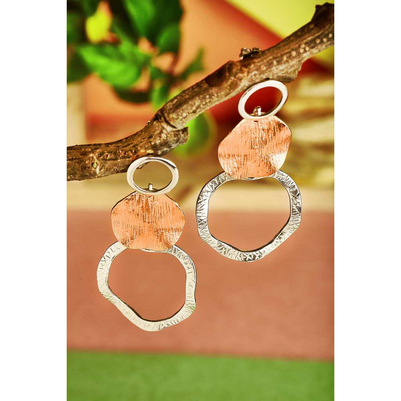 92.5 Sterling Silver Handmade Shaip 2(Two) Ton Gold & Rose Gold Earring Ms-2742