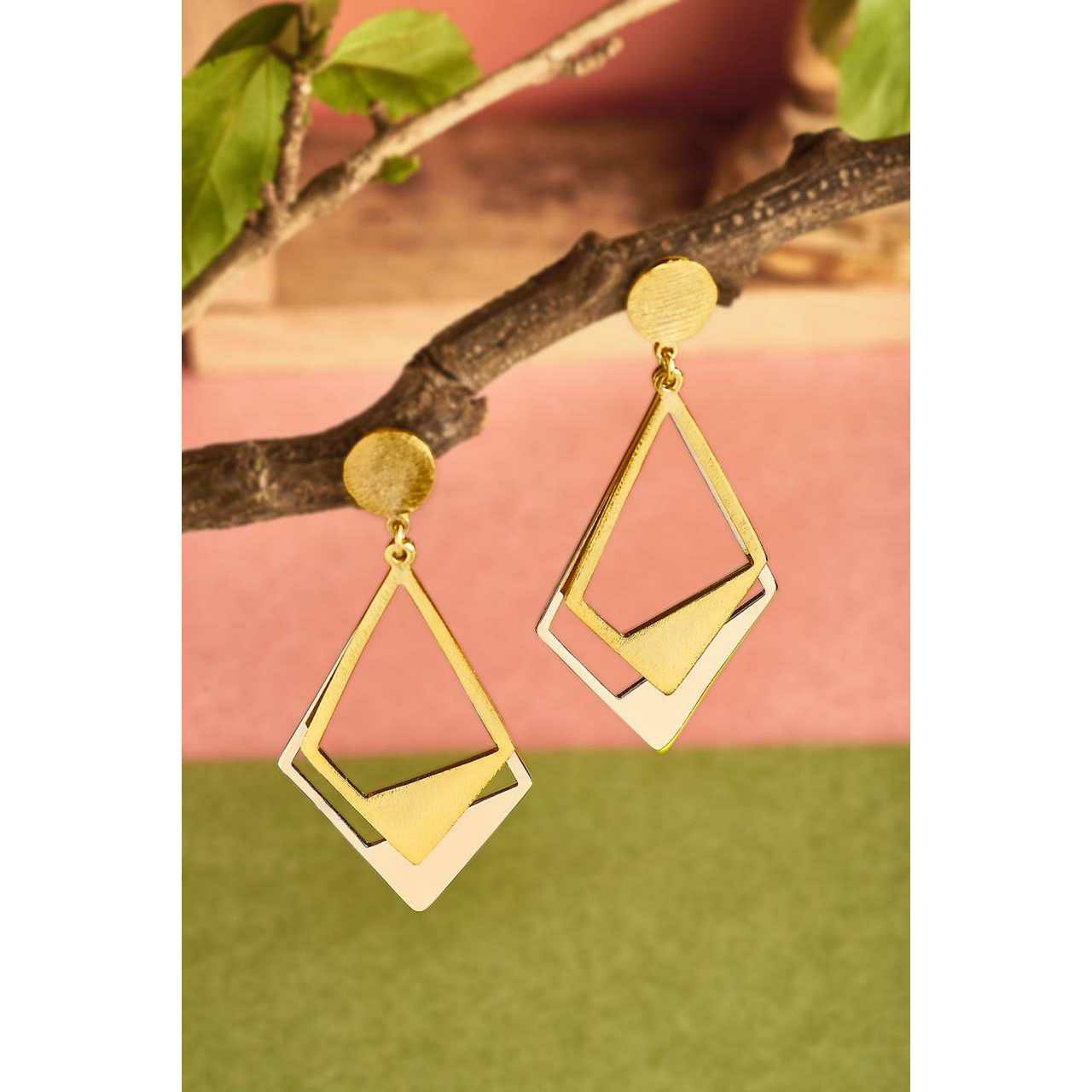 92.5 Sterling Silver Gold Finish Light Dark 2(Tone) Earring Ms-2735