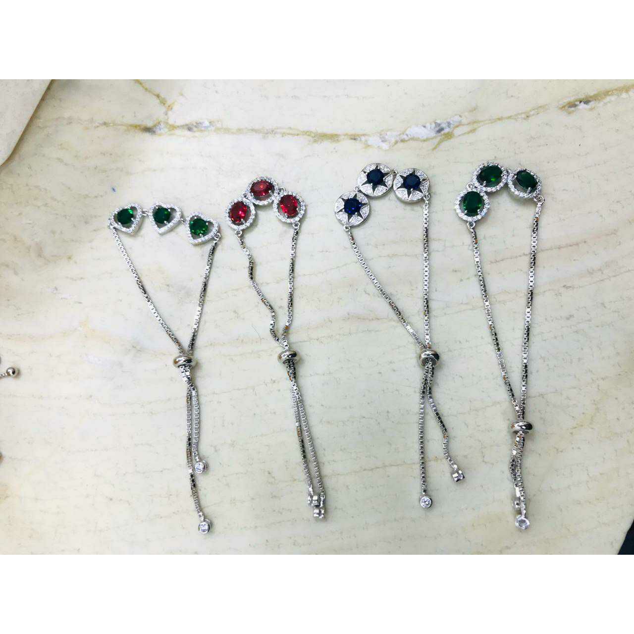 92.5 Sterling Silver Single Box Love(Dil) Star Dimond Boll Rodiyam Bracelet Ms-2677