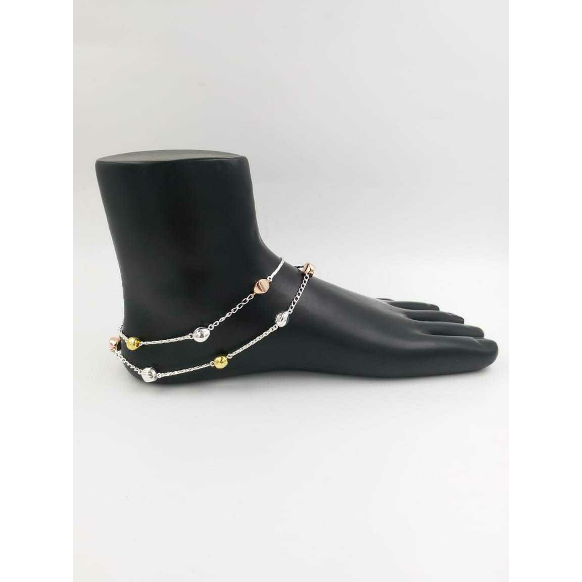 92.5 Sterling Silver Rose Gold & Bol Pipe Super Nice Light Weight Hollow Anklet Ms-2409