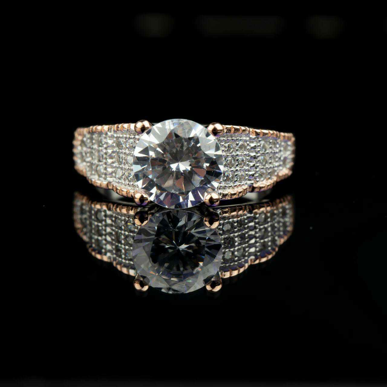 92.5 Sterling Silver Rose Gold Border Ring Ms-2401