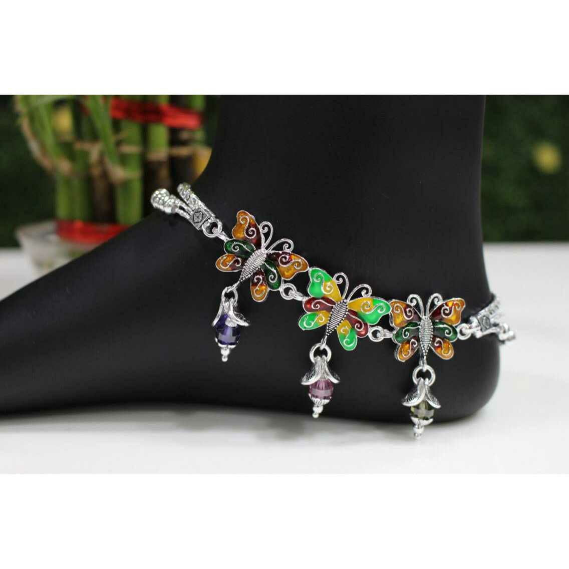 Colorful Plastic Mina Butterfly Latkan Moti Payal Ms-1768