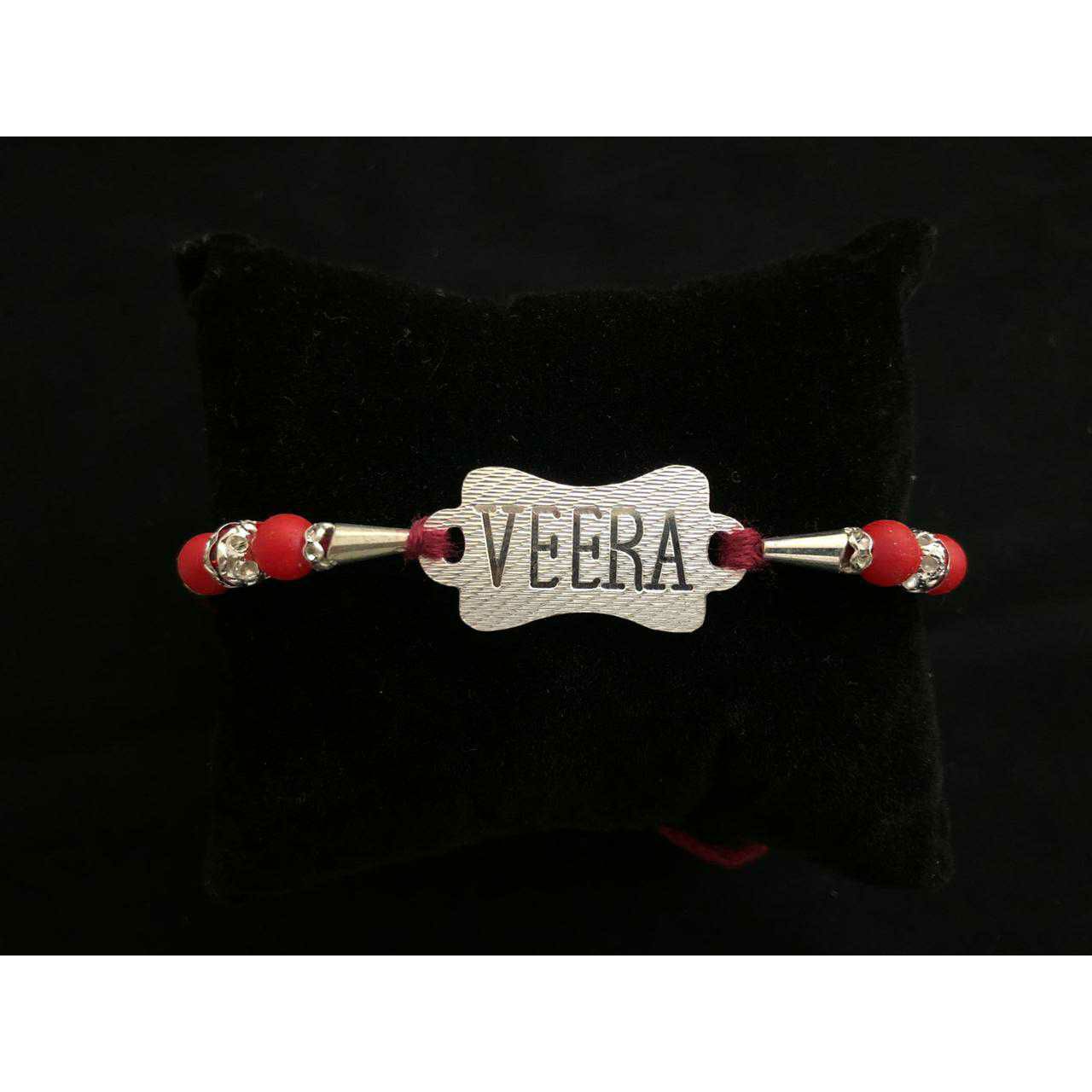 Cnc Cholel Nakshi Dull Finishing Veera Writting Pis Red Thread(Dori) Bol Pipe Moti Raksabandhan Rakhi(Rakhdi) Bracelet MS-1741