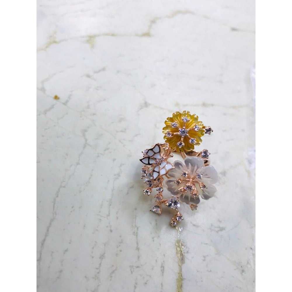 92.5 Sterling Silver Handmade Colorful Flower Ladies Ring