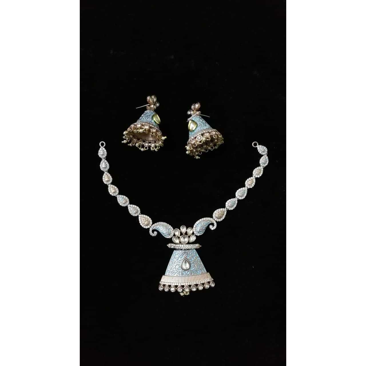 92.5 Sterling Silver Delicate Colorful Necklace Set