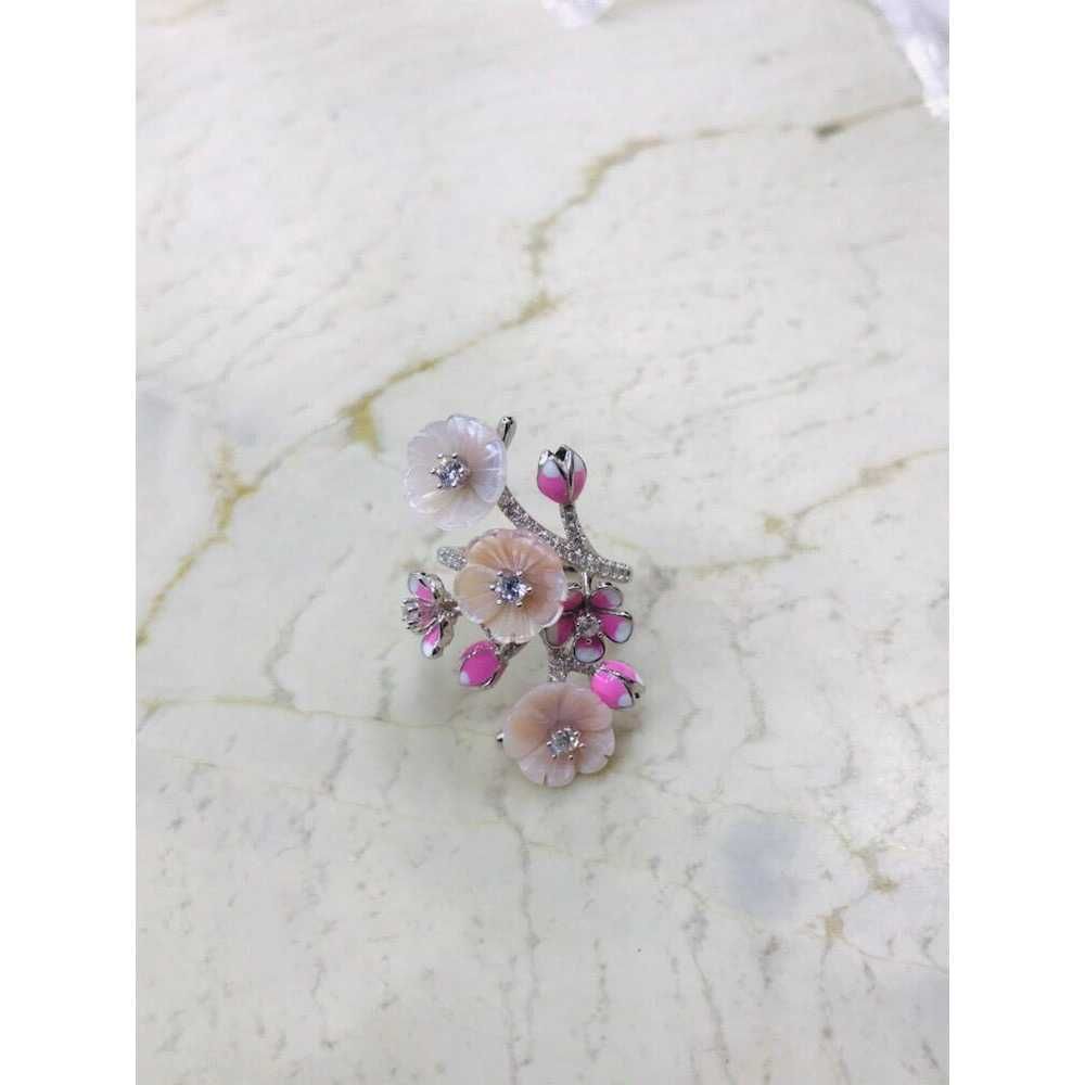 92.5 Sterling Silver Colorful Flower Ring