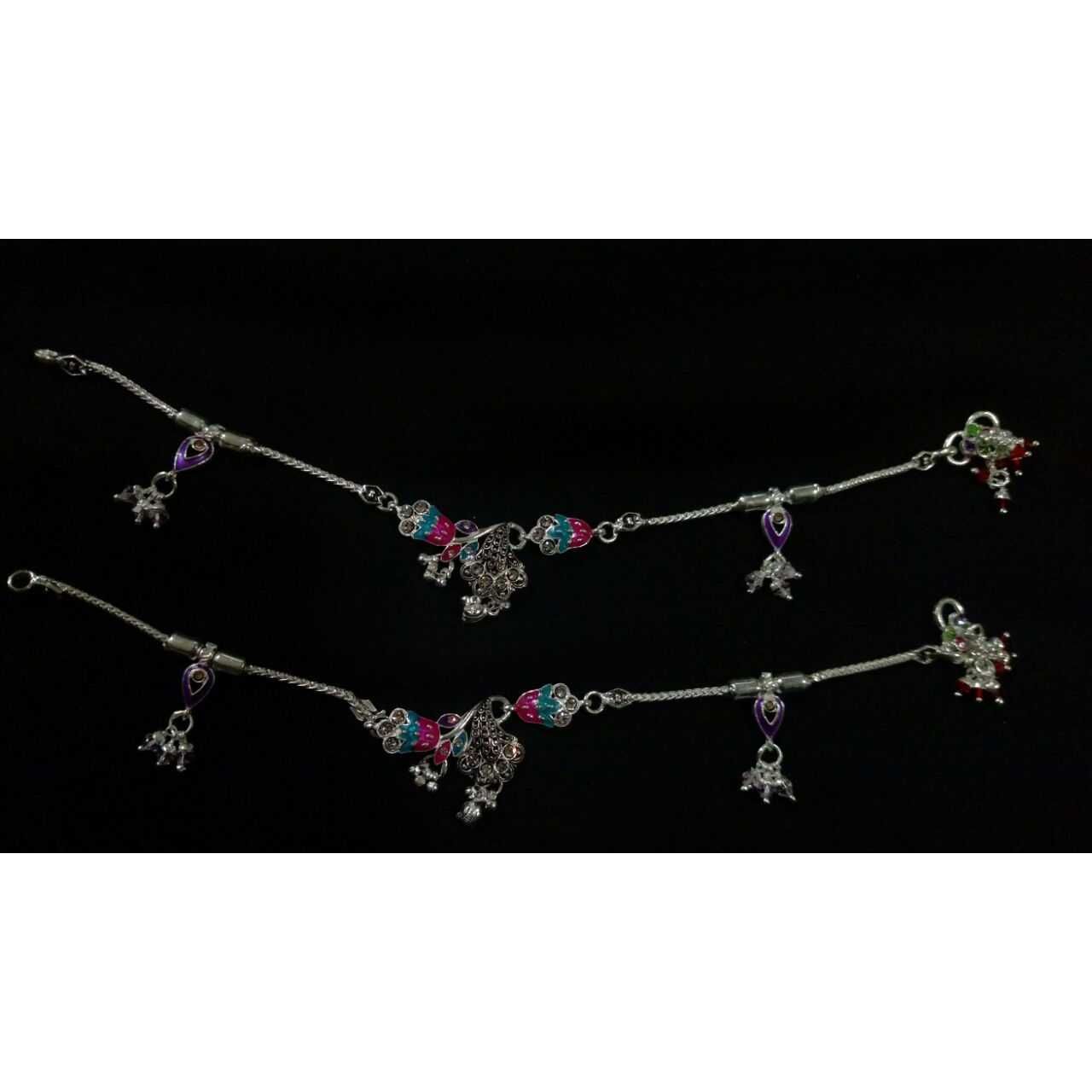 Indian Silver Ladies Oxidised white Payal