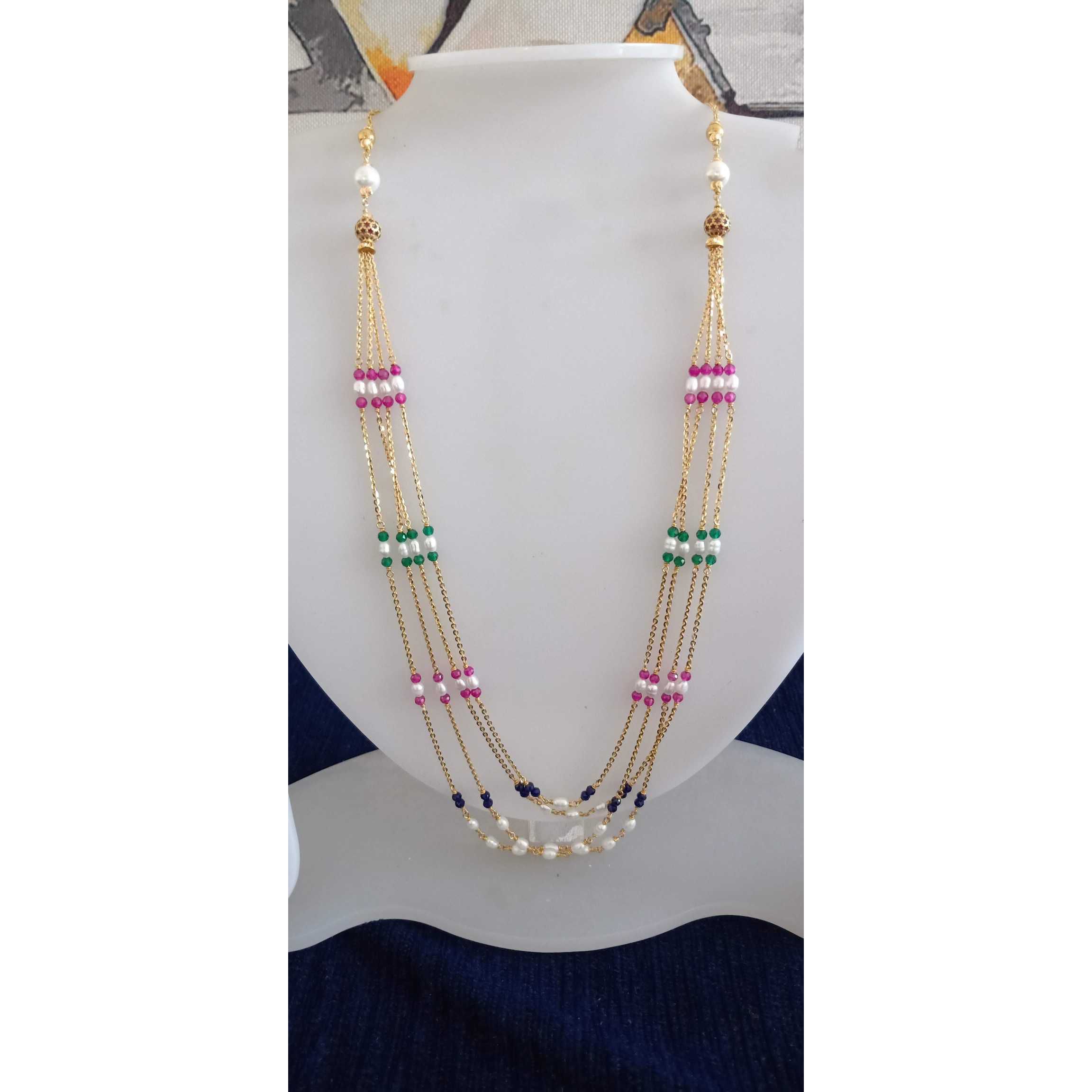 916 Gold 4 Line Colorful Fancy Mala
