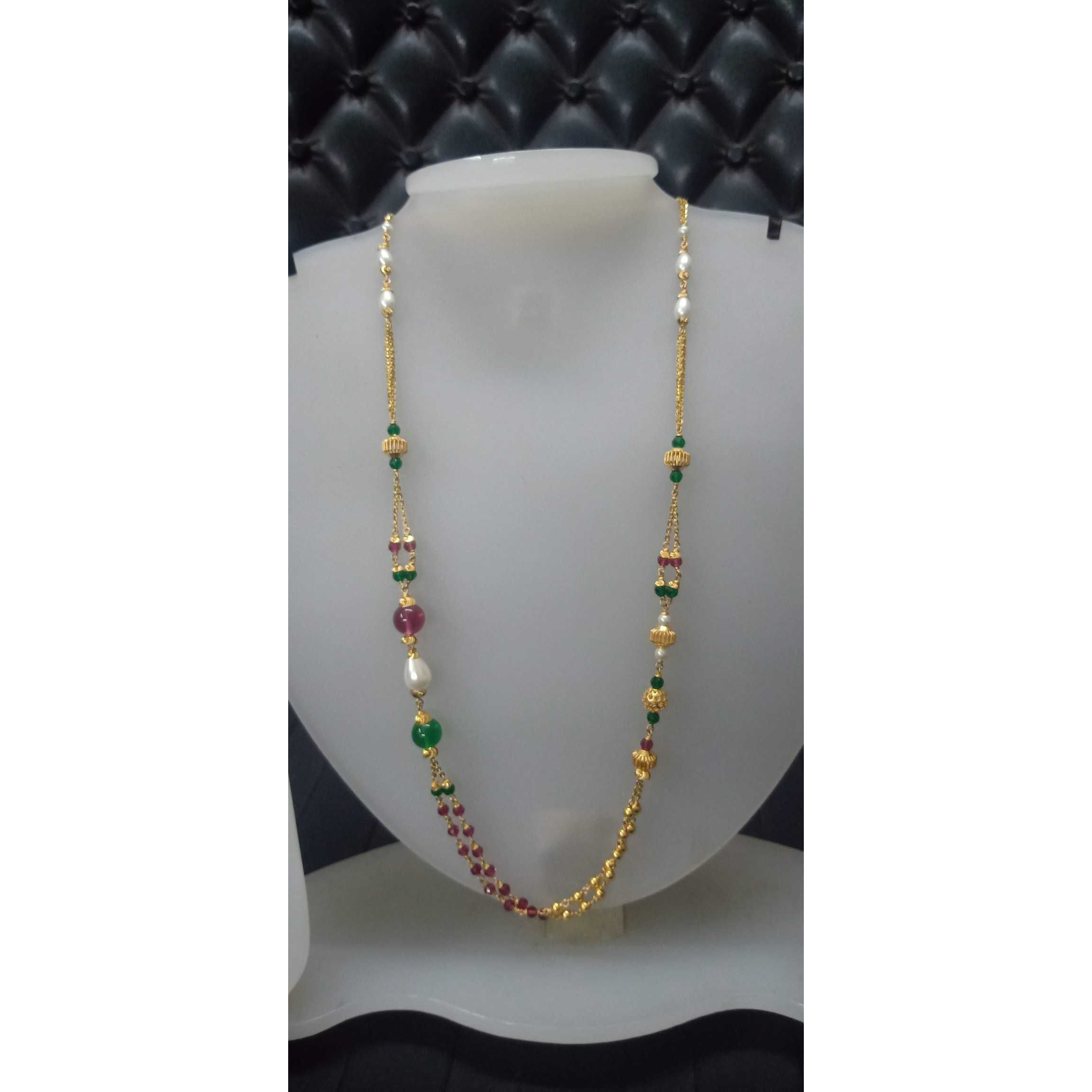 916 Gold Colored Stone Chain Mala