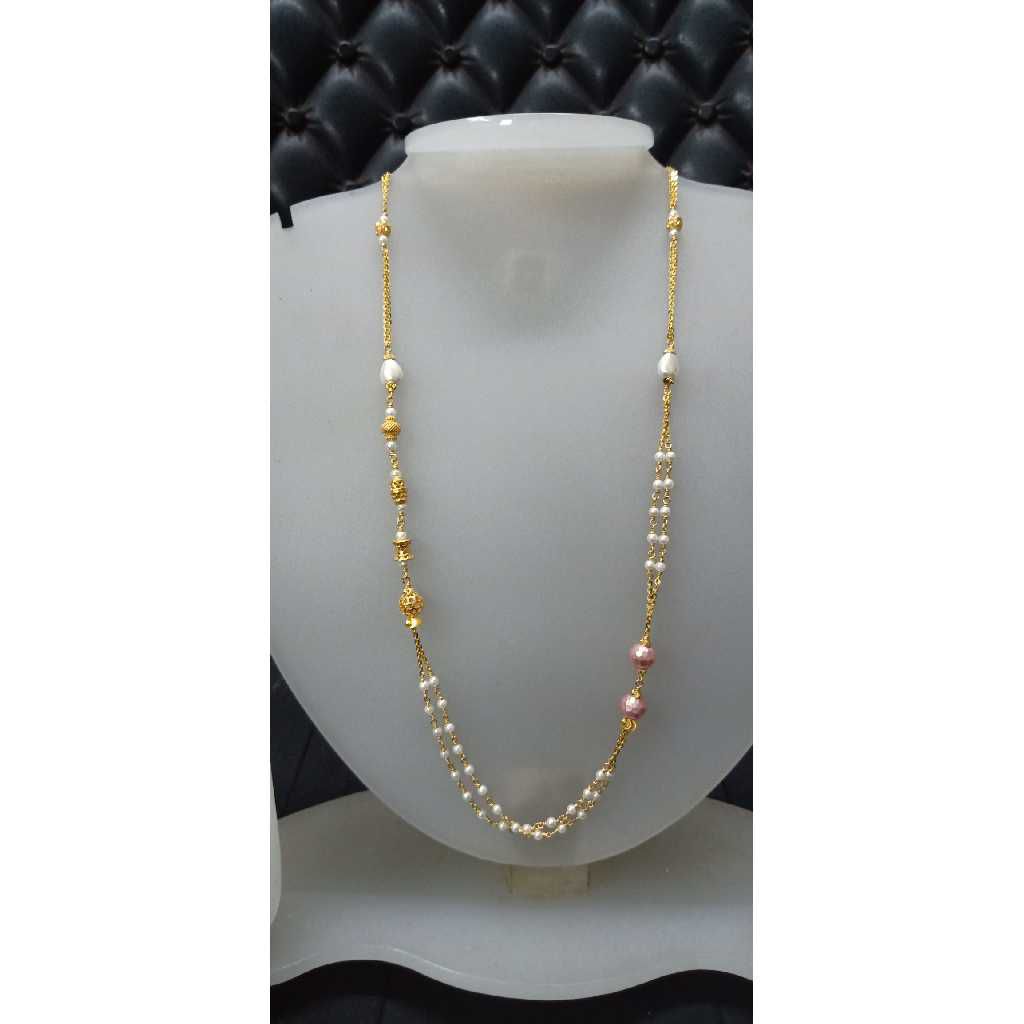 22 ct Gold White Beads Fancy Mala