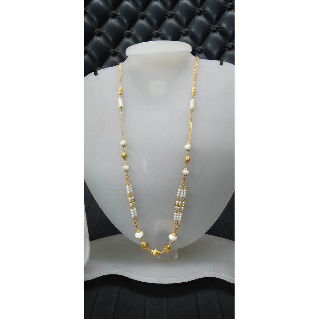 22KT White Beaded Gold Fancy Mala