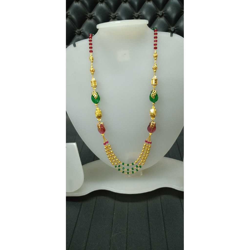 22KT Gold Designer Colorful Stoned Chain Mala