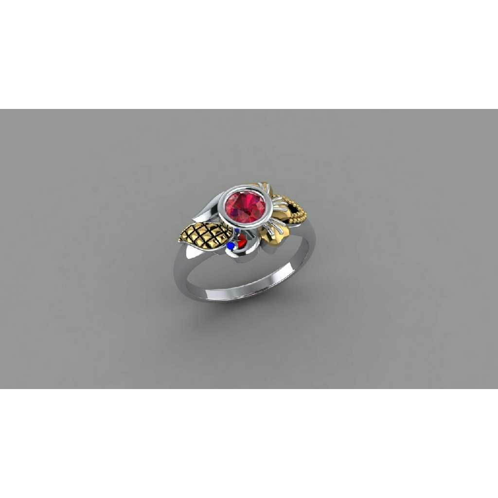 14K / 585 Silver Flower Single A.D. Stone Charming Ring