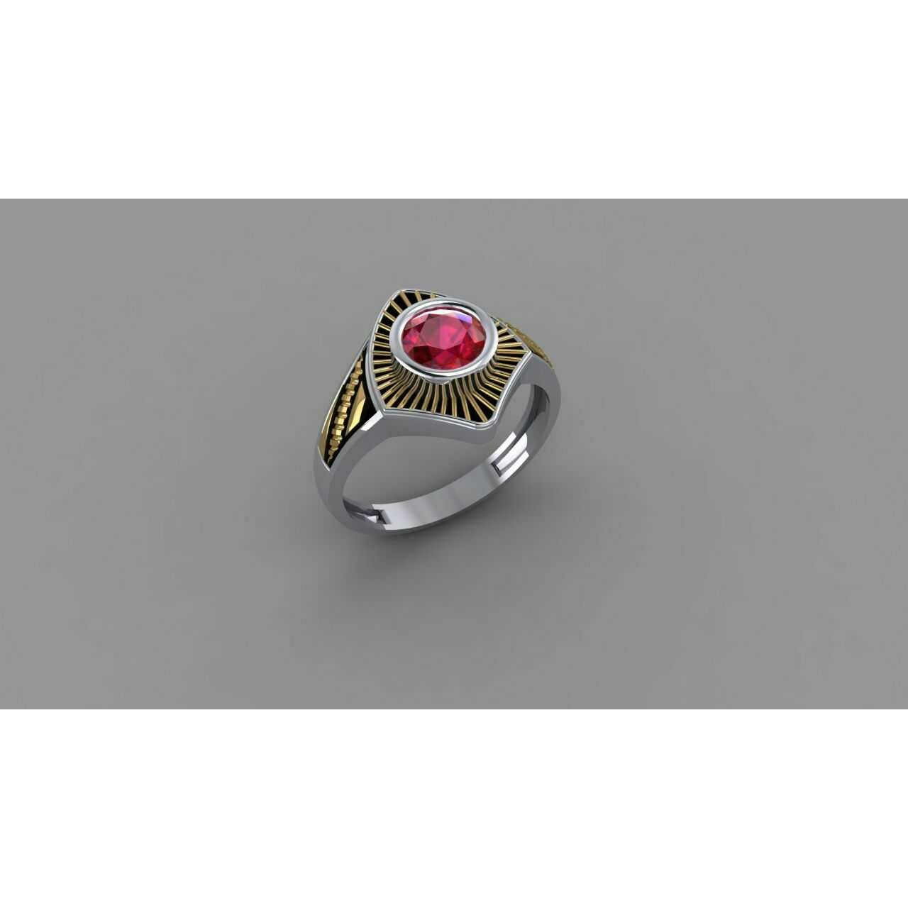 14K / 585 Indian Unique Silver Single A.D Stone Gents Ring