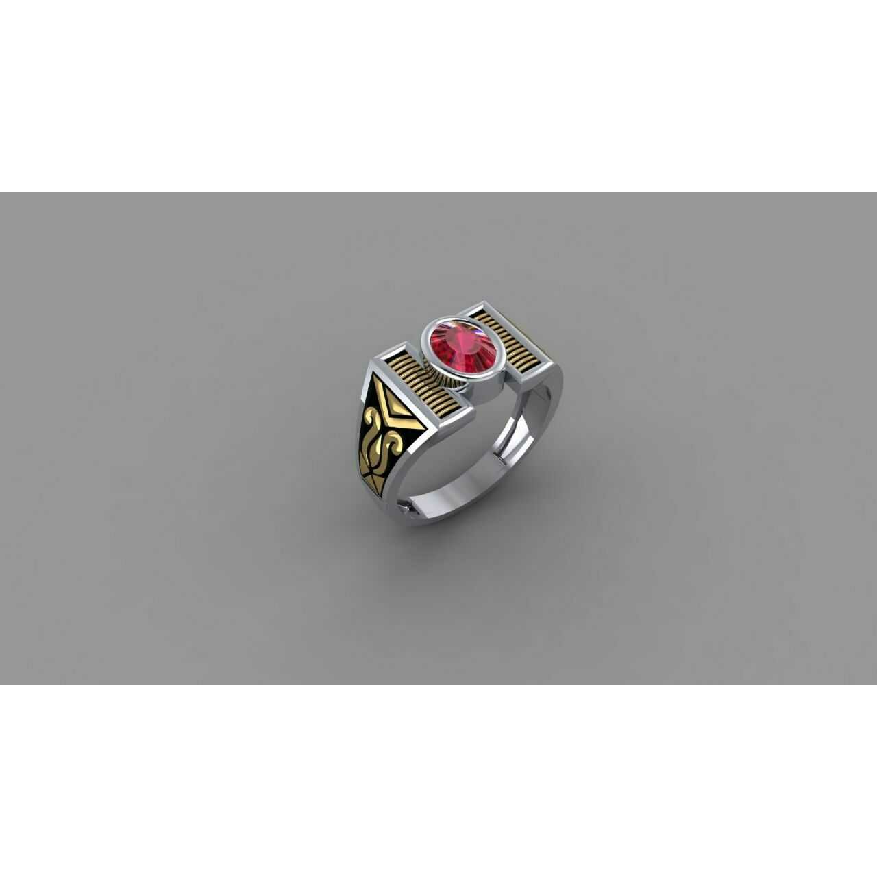 14K Silver Single A.D Stone Unique Gents Ring